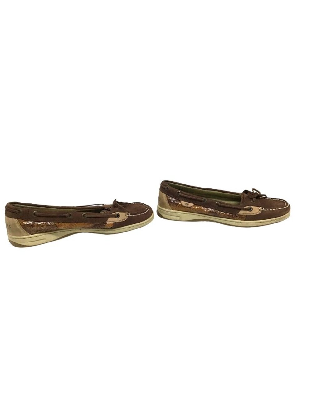 Sperry Top Sider Brown Tan Gold Snake Skin Design Womens 9 Boat Shoes